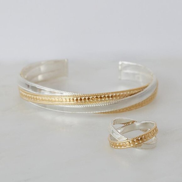 ANNA BECK Two-Tone Gold and Silver Twisted Cuff Bracelet - NWT - Picture 1 of 7